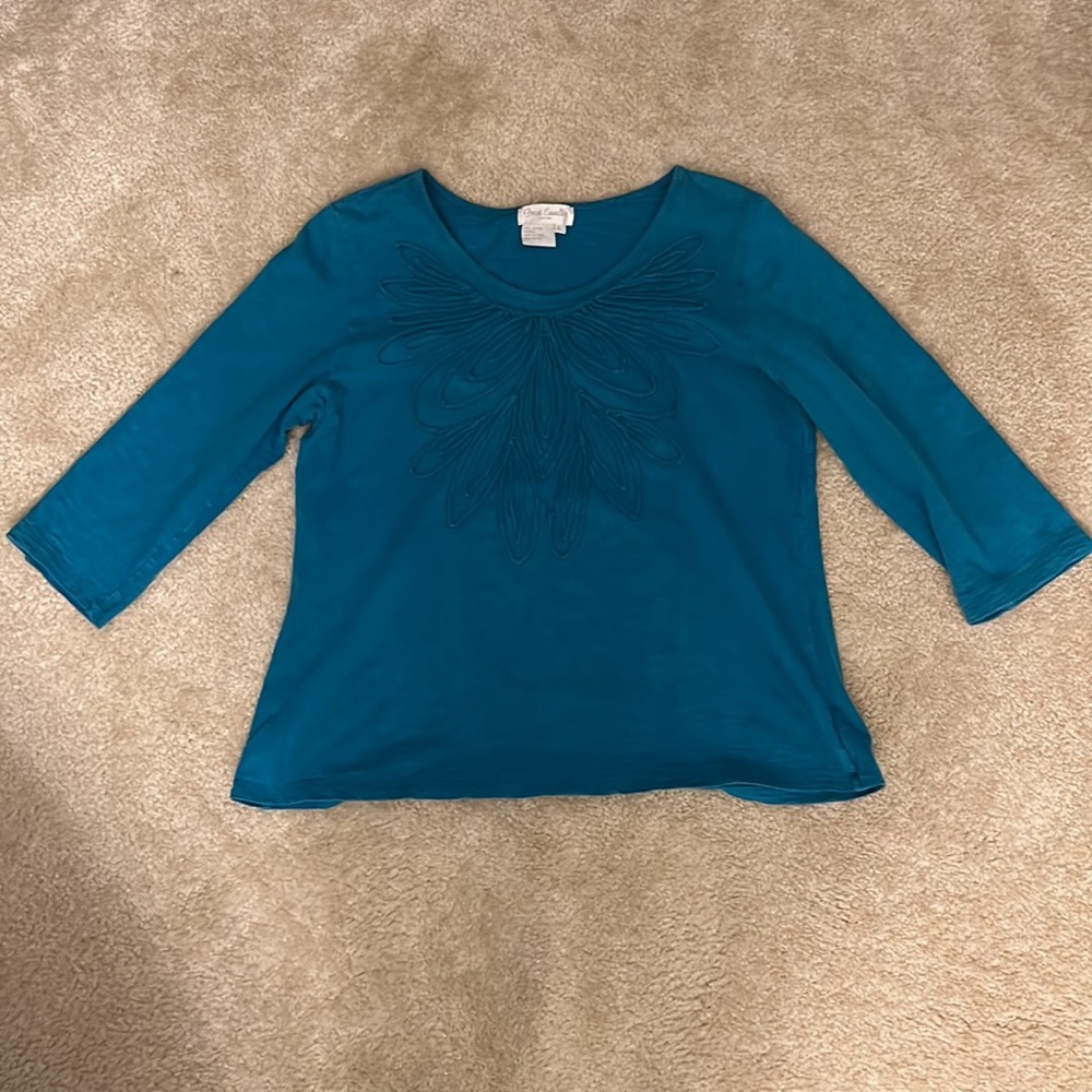 Great Cavalier by St. Paul Dark Teal 100% Cotton 3/4 Sleeve Top